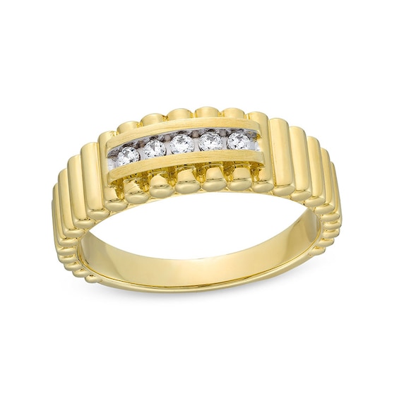 Previously Owned - 1/8 CT. T.w. Diamond Five Stone Ribbed Anniversary Band in 10K Gold