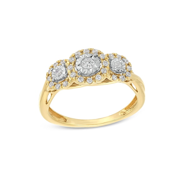 Previously Owned - 1/4 CT. T.w. Diamond Frame Past Present Future® Twist Shank Engagement Ring in 10K Gold