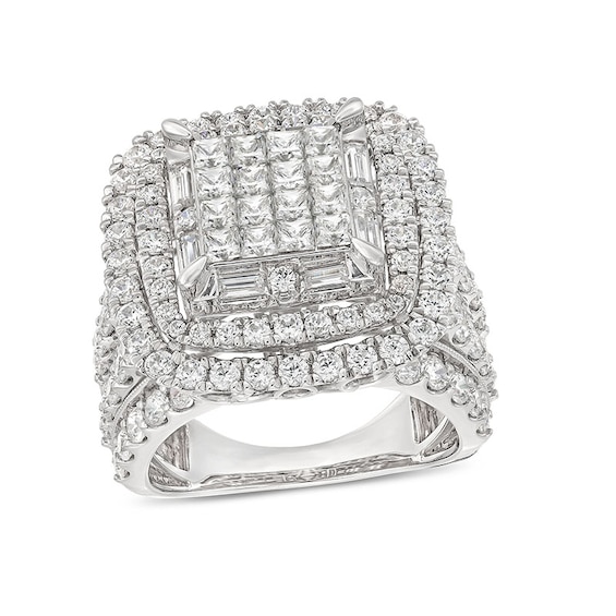 Previously Owned - 4 CT. T.w. Princess-Cut Multi-Diamond Triple Frame Multi-Row Engagement Ring in 10K White Gold