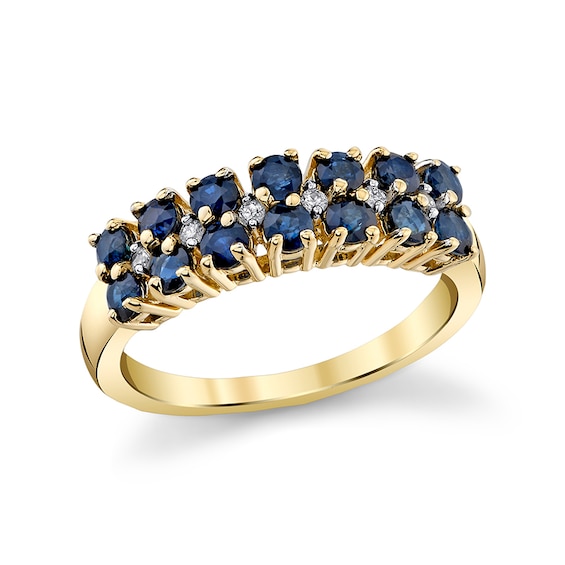 Previously Owned - Blue Sapphire and 1/20 CT. T.w. Diamond Alternating Duos Ring in 10K Gold