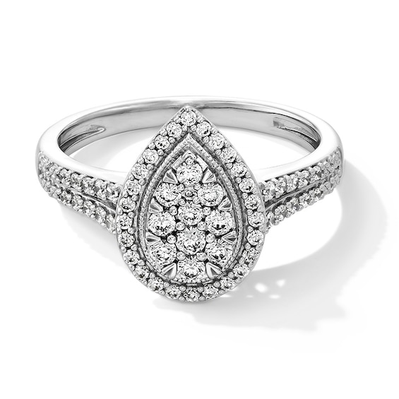 Previously Owned - 1/2 CT. T.w. Pear-Shaped Multi-Diamond Frame Split Shank Engagement Ring in 10K White Gold