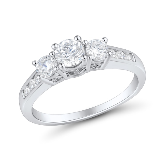 Previously Owned - 1 CT. T.w. Diamond Three Stone Channel-Set Shank Engagement Ring in 14K White Gold