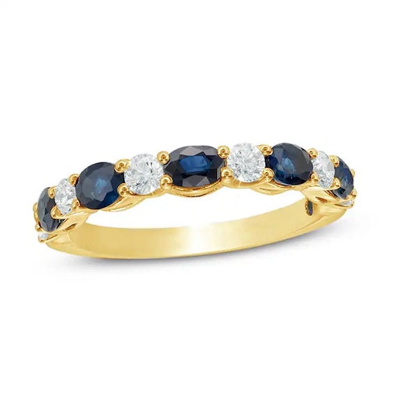 Previously Owned - Vera Wang Love Collection Oval Blue Sapphire and 3/8 CT. T.w. Diamond Alternating Band in 14K Gold