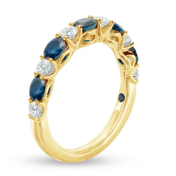 Previously Owned - Vera Wang Love Collection Oval Blue Sapphire and 3/8 CT. T.w. Diamond Alternating Band in 14K Gold