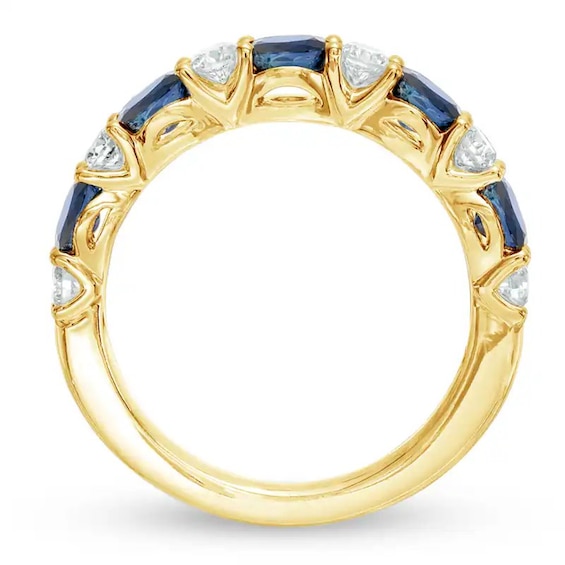 Previously Owned - Vera Wang Love Collection Oval Blue Sapphire and 3/8 CT. T.w. Diamond Alternating Band in 14K Gold