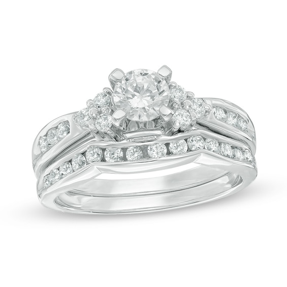 Previously Owned - 1 CT. T.w. Diamond Tri-Sides Soldered Bridal Set in 10K White Gold