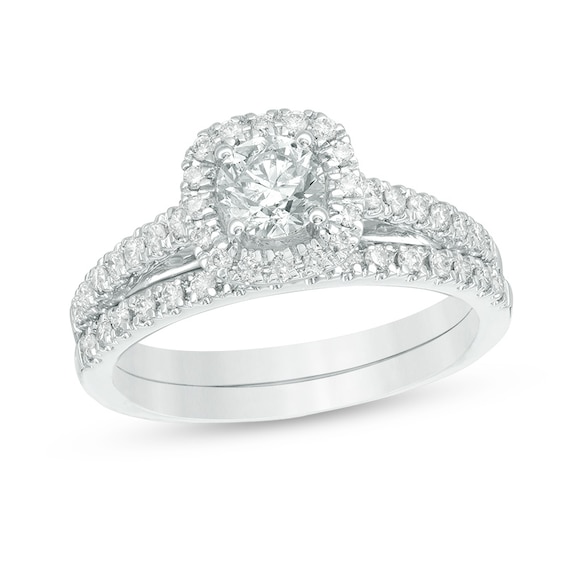 Previously Owned - 2 CT. T.w. Diamond Frame Soldered Bridal Set in 14K White Gold