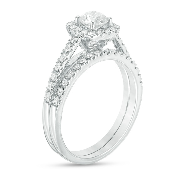 Previously Owned - 2 CT. T.w. Diamond Frame Soldered Bridal Set in 14K White Gold