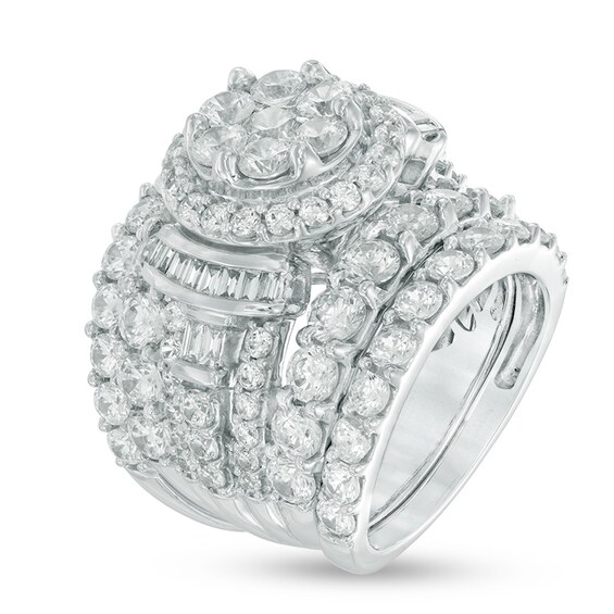 Previously Owned - 6 CT. T.w. Multi-Diamond Frame Collared Three Piece Soldered Bridal Set in 14K White Gold