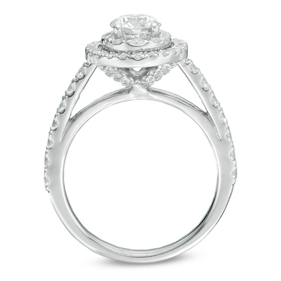 Previously Owned - 2 CT. T.w. Diamond Oval Frame Soldered Bridal Set in 14K White Gold