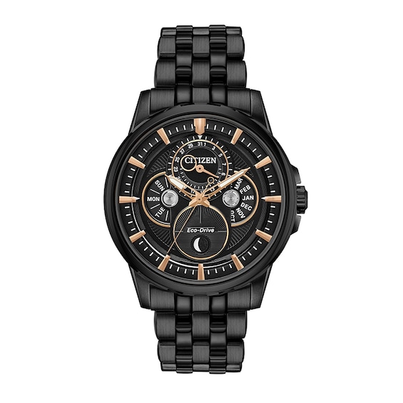 Previously Owned - Men's Citizen Eco-Drive® Calendrier Black IP Chronograph Watch with Black Dial (Model: Bu0057-54E)