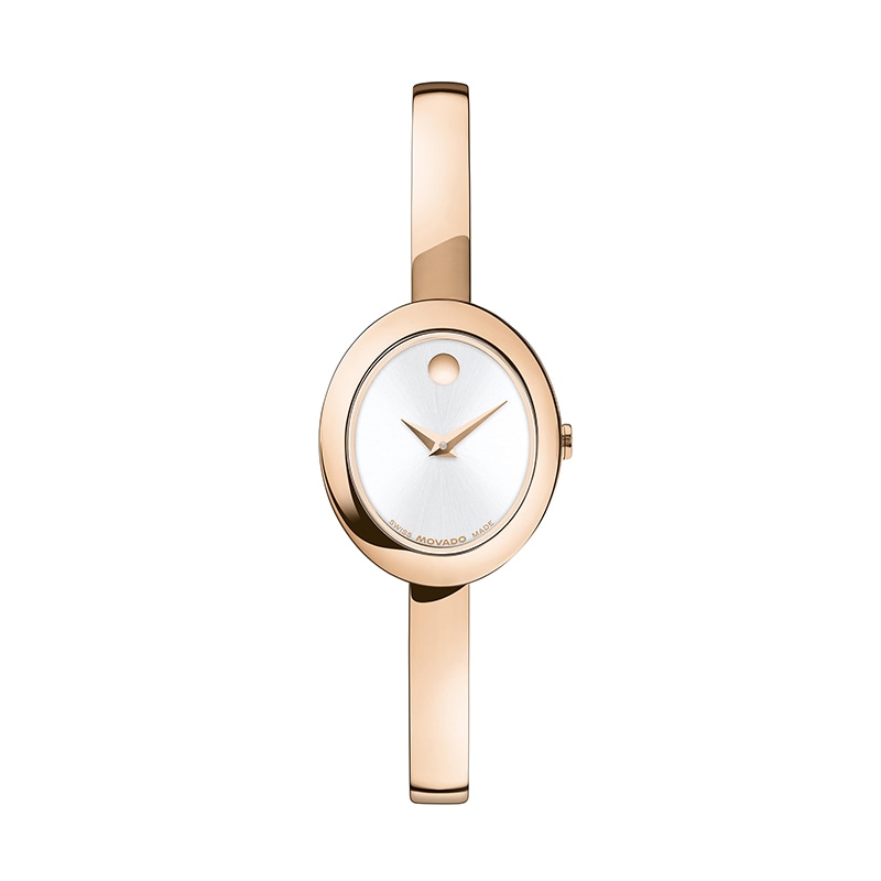 Main Image 1 of Previously Owned - Ladies' Movado Museum® Rose-Tone PVD Bangle Watch with Silvery-White Sunray Dial (Model: 608071)