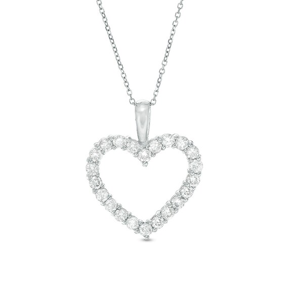 Previously Owned - 1 CT. T.w. Diamond Heart Outline Pendant in 14K White Gold (I/I2)
