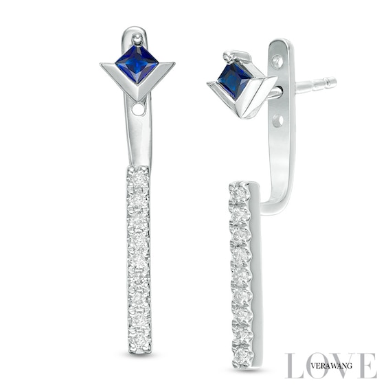 Previously Owned - Vera Wang Love Collection Sapphire and 1/5 CT. T.w. Diamond Stud Earrings Jackets in Sterling Silver