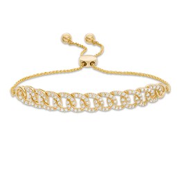 Previously Owned - 1 CT. T.W. Diamond Interlocking Curb Link Bolo Bracelet in 10K Gold - 9.5"