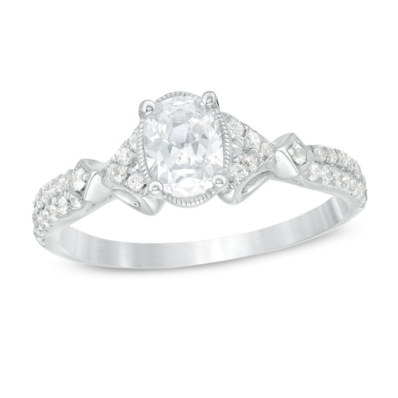 Previously Owned - 3/4 CT. T.w. Oval Diamond Vintage-Style Engagement Ring in 14K White Gold