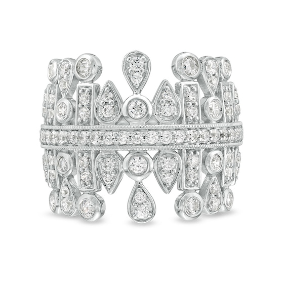 Previously Owned - 1 CT. T.w. Diamond Multi-Geometric Shapes Art Deco Style Ring in Sterling Silver
