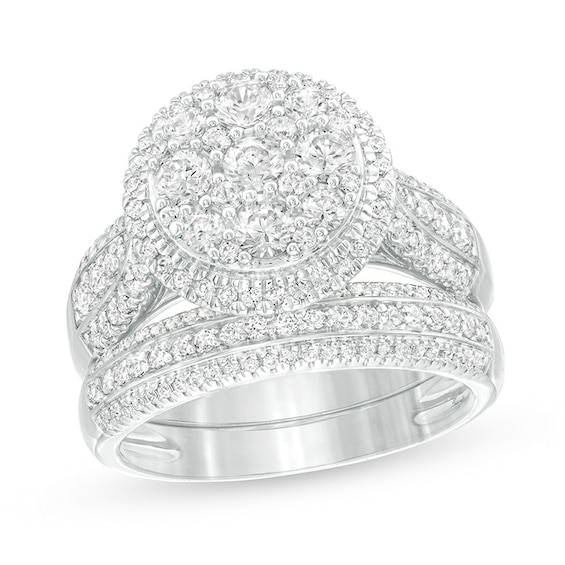 Previously Owned - 1-1/2 CT. T.w. Multi-Diamond Frame Multi-Row Bridal Set in 10K White Gold