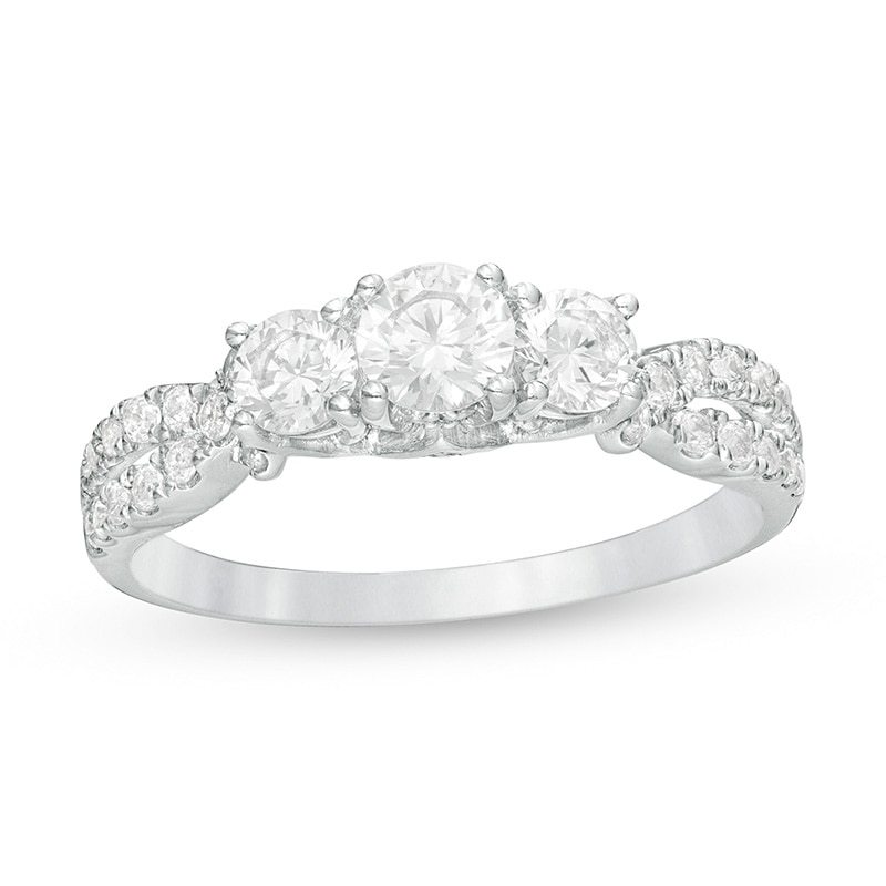 Main Image 1 of Previously Owned - 1 CT. T.W. Diamond Past Present Future® Frame Twist Engagement Ring in 14K White Gold