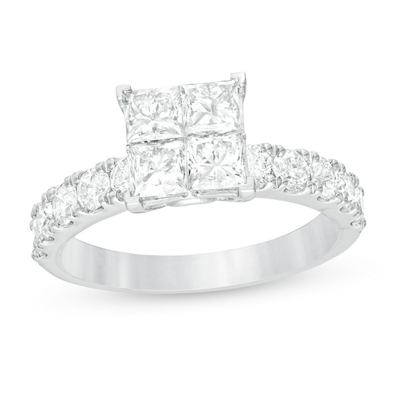 Previously Owned - 2 CT. T.w. Quad Princess-Cut Diamond Engagement Ring in 14K White Gold