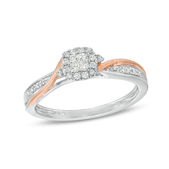 Previously Owned - 1/5 CT. T.w. Quad Princess-Cut Diamond Frame Bypass Promise Ring in 10K Two-Tone Gold