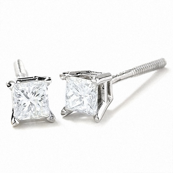 Previously Owned - 1/4 CT. T.w. Princess-Cut Diamond Solitaire Earrings in 14K White Gold