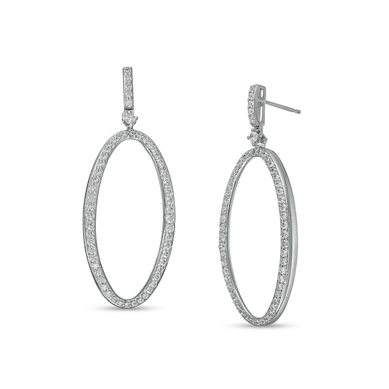Previously Owned - 1-1/3 CT. T.w. Diamond Oval Outline Drop Earrings in 10K White Gold