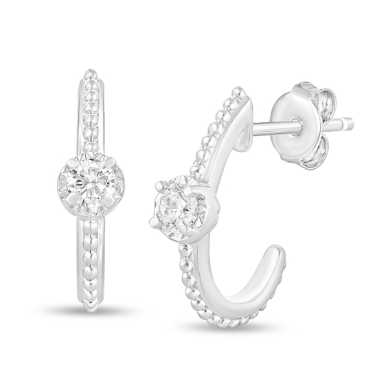 Previously Owned - 1/4 CT. T.w. Diamond Solitaire J-Hoop Earrings in 14K White Gold
