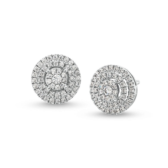 Previously Owned - 1/4 CT. T.w. Multi-Diamond Layered Frame Stud Earrings in 10K White Gold