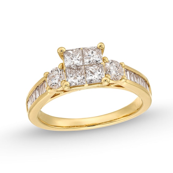 Previously Owned - 1-3/8 CT. T.w. Quad Princess-Cut Diamond Channel Shank Engagement Ring in 14K Gold