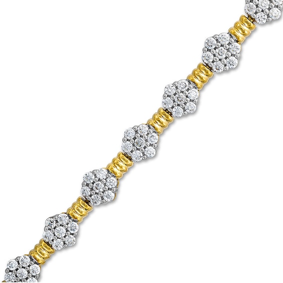 Previously Owned - 3 CT. T.w. Multi-Diamond Alternating Flower Line Bracelet in 10K Gold - 7.5"