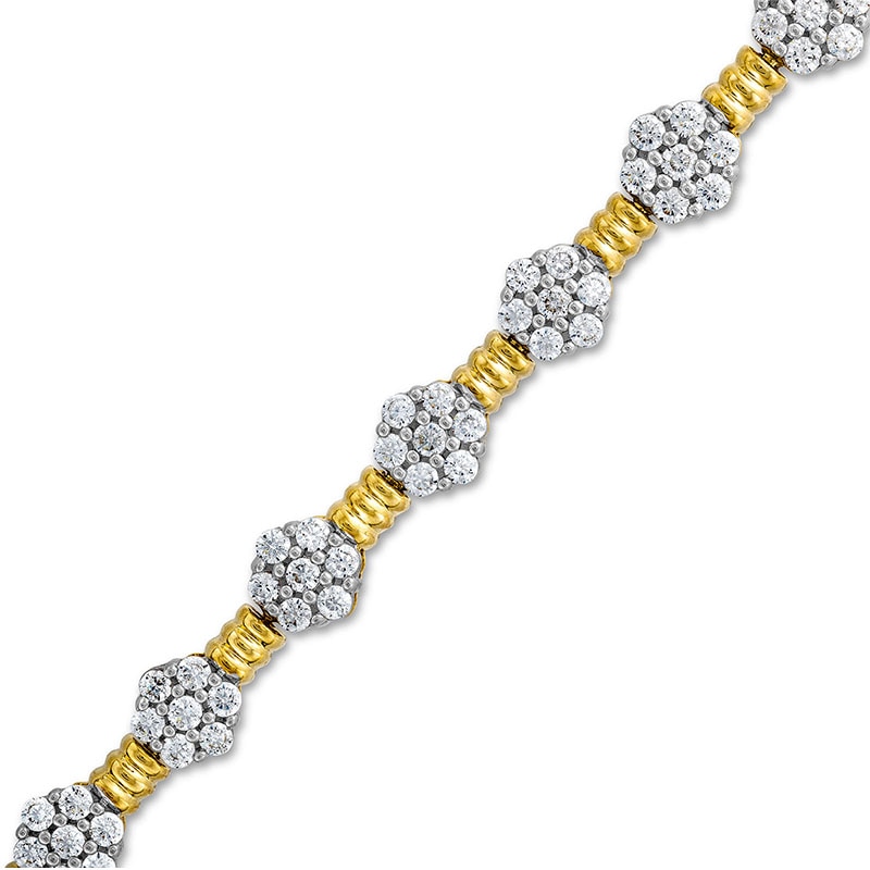 Main Image 1 of Previously Owned - 3 CT. T.W. Multi-Diamond Alternating Flower Line Bracelet in 10K Gold - 7.5"