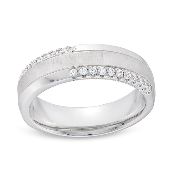 Previously Owned - 1/4 CT. T.w. Diamond Satin center Bypass Edge Anniversary Band in 10K White Gold