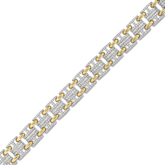 Previously Owned - 2 CT. T.w. Baguette and Round Diamond Cushion Link Bracelet in 10K Gold - 8.5”