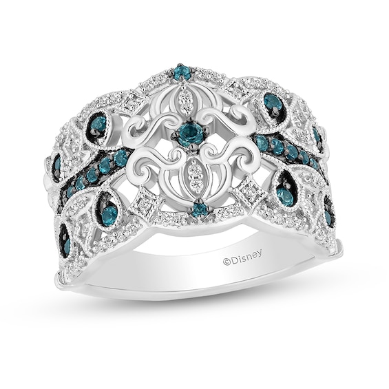 Previously Owned - Enchanted Disney Cinderella Blue Topaz and Diamond Carriage Vintage-Style Ring in Sterling Silver