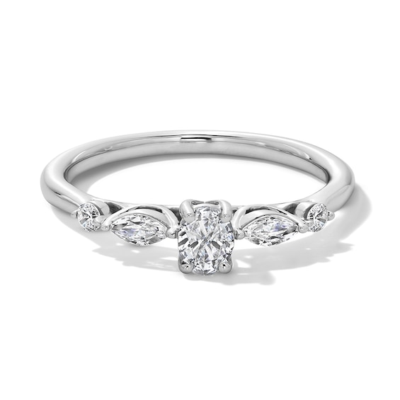 Previously Owned - 1/2 CT. T.w. Multi-Shaped Diamond Five Stone Engagement Ring in 14K White Gold