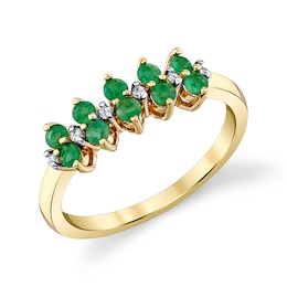 Previously Owned - Emerald and 1/20 CT. T.W. Diamond Alternating Duos Ring in 10K Gold