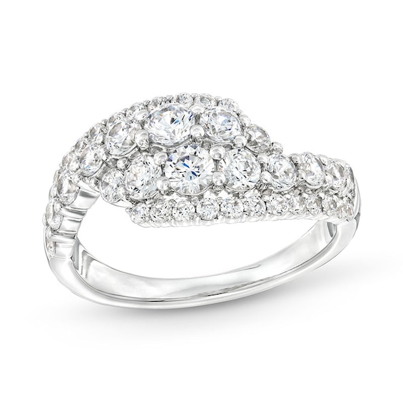 Previously Owned - 1-1/2 CT. T.w. Lab-Grown Diamond Graduating Bypass Ring in 14K White Gold (F/Si2)