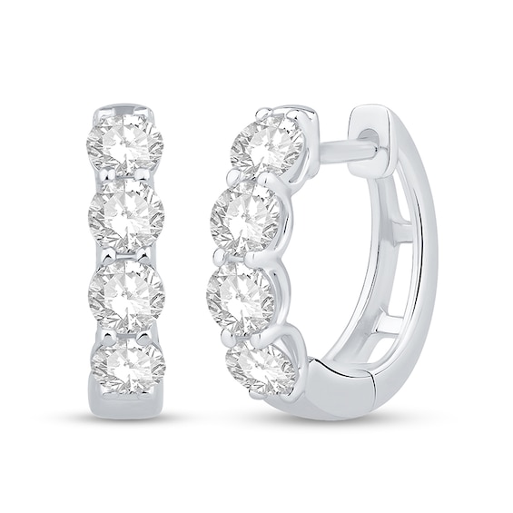 Previously Owned - 1 CT. T.w. Lab-Grown Diamond Four Stone Huggie Hoop Earrings in 10K White Gold (F/Si2)