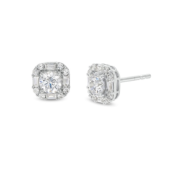 Previously Owned - 1 CT. T.w. Lab-Grown Diamond Cushion-Shaped Frame Stud Earrings in 14K White Gold (F/Si2)