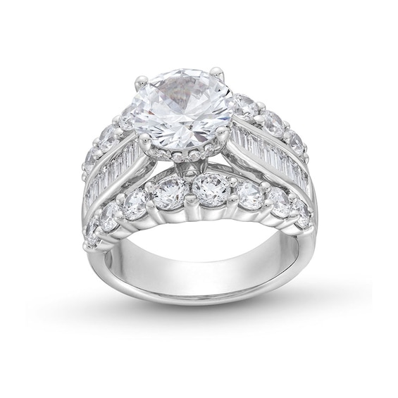 Previously Owned - 5-1/2 CT. T.w. Baguette and Round Lab-Grown Diamond Triple Row Engagement Ring in 14K White Gold