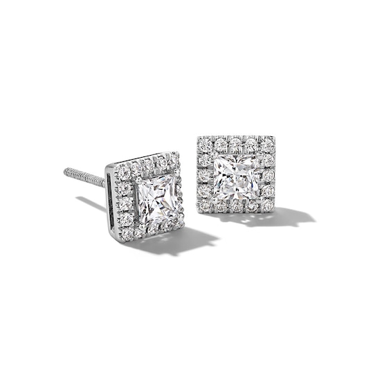 Previously Owned - 1 CT. T.w. Princess-Cut Lab-Grown Diamond Frame Stud Earrings in 14K White Gold (F/Si2)