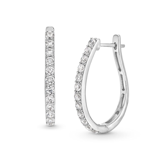 Previously Owned - 1 CT. T.w. Lab-Grown Diamond Oval Hoop Earrings in 10K White Gold (I/Si2)