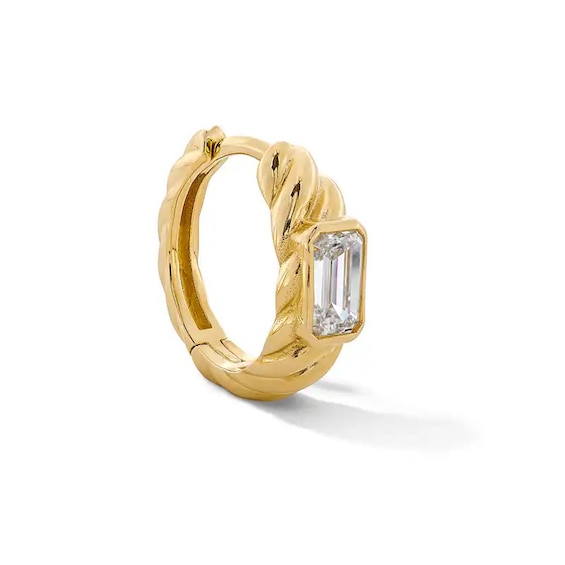Previously Owned - 1/3 CT. T.W. Emerald-Cut Lab-Grown Diamond Solitaire Single Hoop Earring in 10K Gold