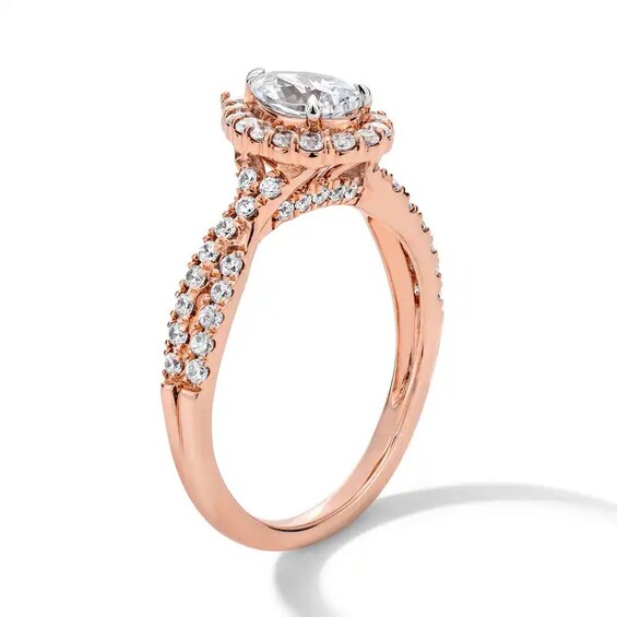 Previously Owned - 1 CT. T.w. Pear-Shaped Lab-Grown Diamond Frame Engagement Ring in 14K Rose Gold