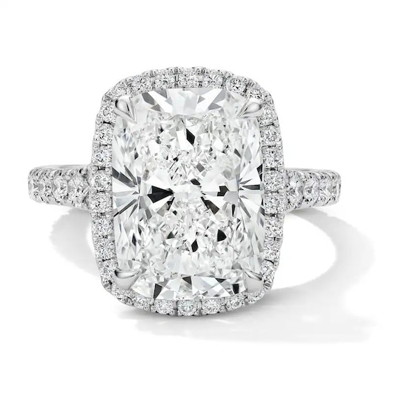 Previously Owned - Vera Wang Love 6-3/4 CT. T.w. Cushion-Cut Lab-Grown Diamond Frame Engagement Ring in 14K White Gold