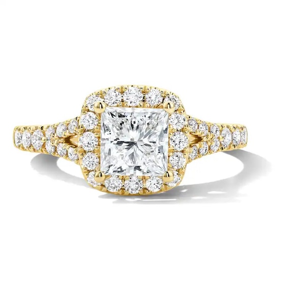 Previously Owned - 1-1/2 CT. T.w. Princess-Cut Lab-Grown Diamond Frame Engagement Ring in 14K Gold (F/Vs2)