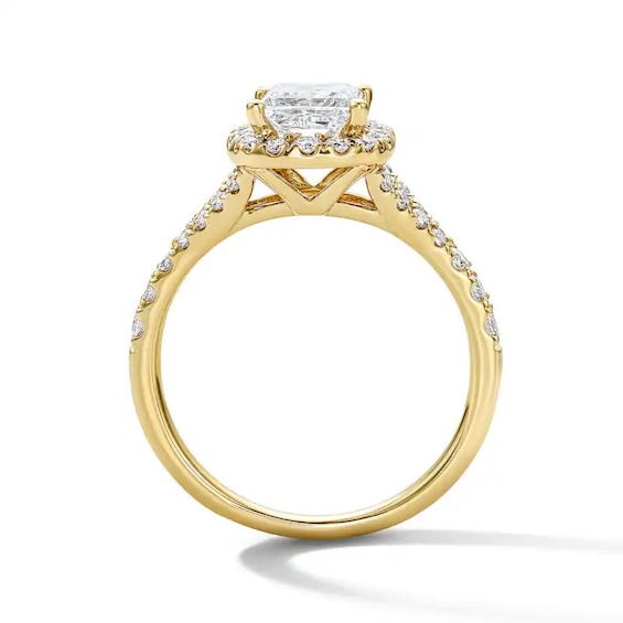 Previously Owned - 1-1/2 CT. T.w. Princess-Cut Lab-Grown Diamond Frame Engagement Ring in 14K Gold (F/Vs2)