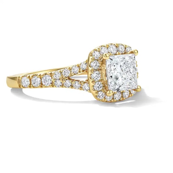 Previously Owned - 1-1/2 CT. T.w. Princess-Cut Lab-Grown Diamond Frame Engagement Ring in 14K Gold (F/Vs2)