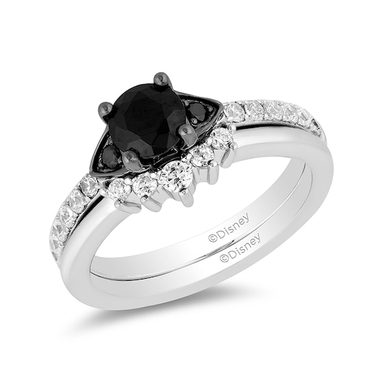 Previously Owned - Enchanted Disney Cruella De Vil 1-1/5 CT. T.w. Black Diamond Soldered Bridal Set in 14K White Gold